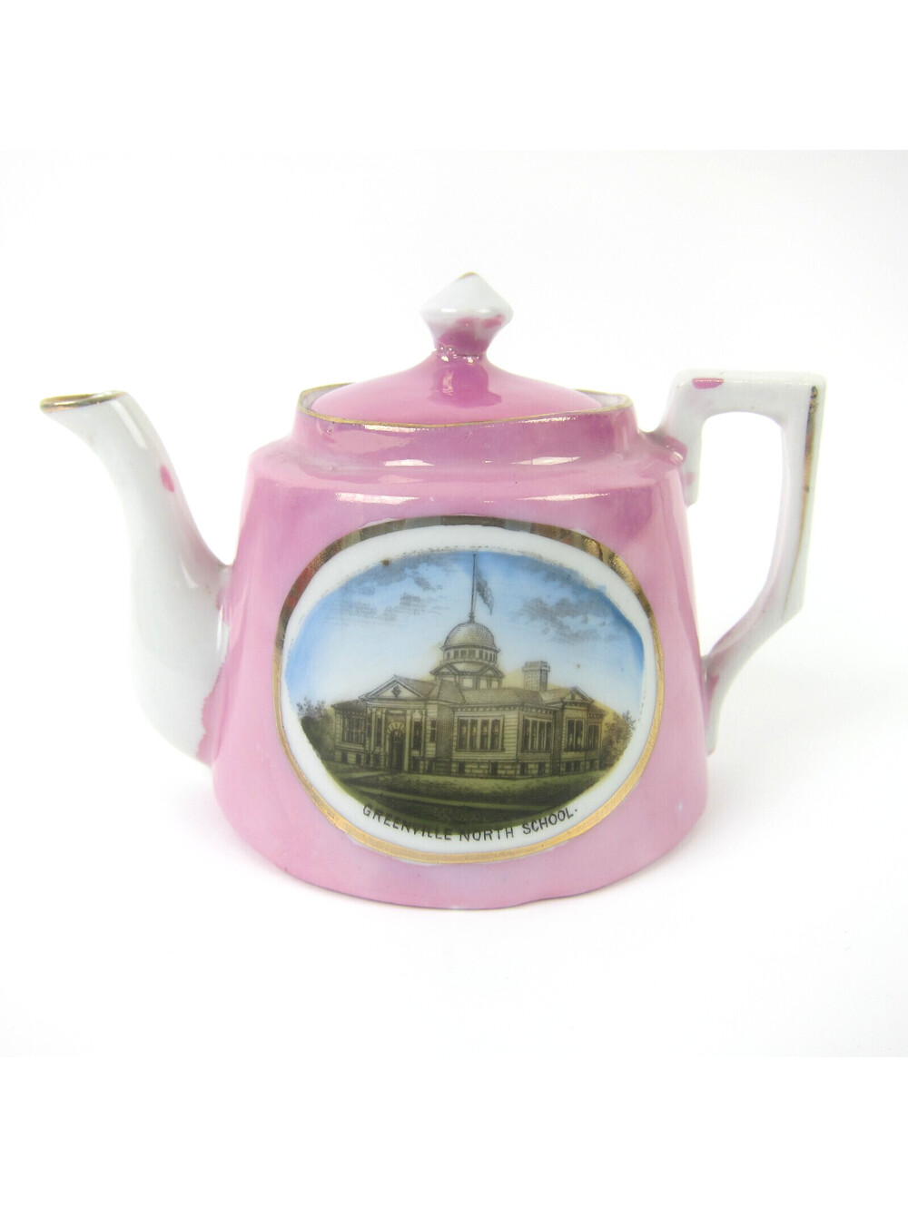 Antique Porcelain Teapot Greenville Ohio North School Pink Lusterware Germany